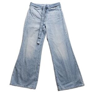 & DENIM High Rise Wide Leg Jeans Women 29 Blue Tie Waist Zip Front Stovepipe